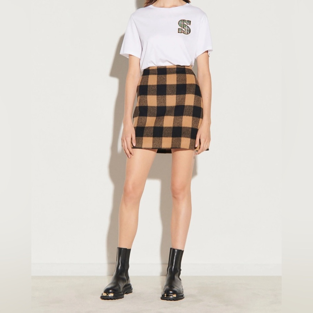 SANDRO Black and Camel Mini Skirt - Size 0 / XS